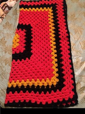 Handmade Red, Black & Yellow Crochet Throw Blanket